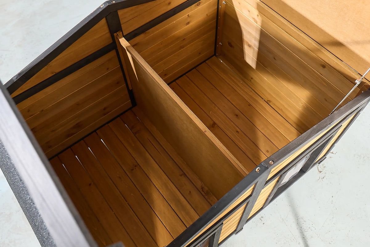 Natural Wood Double Door Outdoor Dog House With Waterproof Shelter