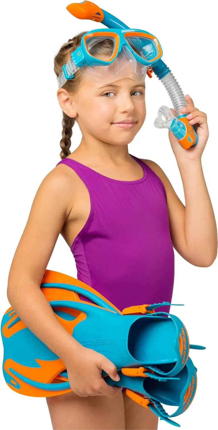 Snorkel Set for Kids Ages 3-8 – Mask, Dry Snorkel, Adjustable Fins, and Mesh Carry Bag – Complete Junior Snorkeling Gear