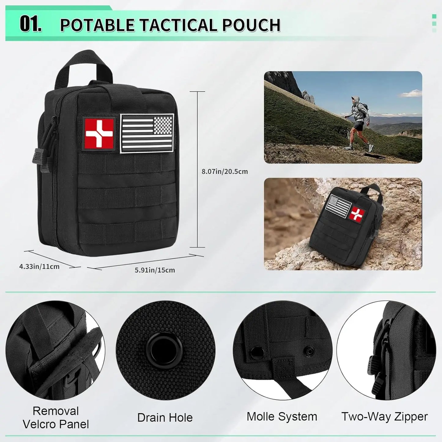 Survival First Aid Kit With MOLLE Bag And Emergency Tent