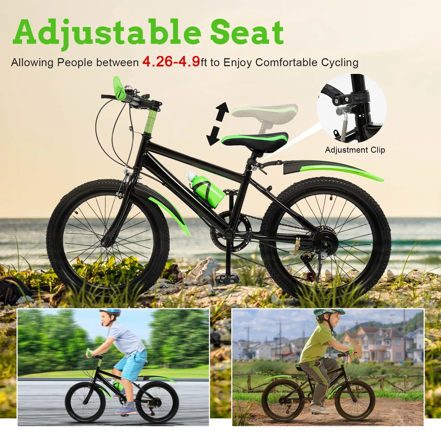 CNCEST Kids Mountain Bike With 7-Speed Front And Rear Brakes