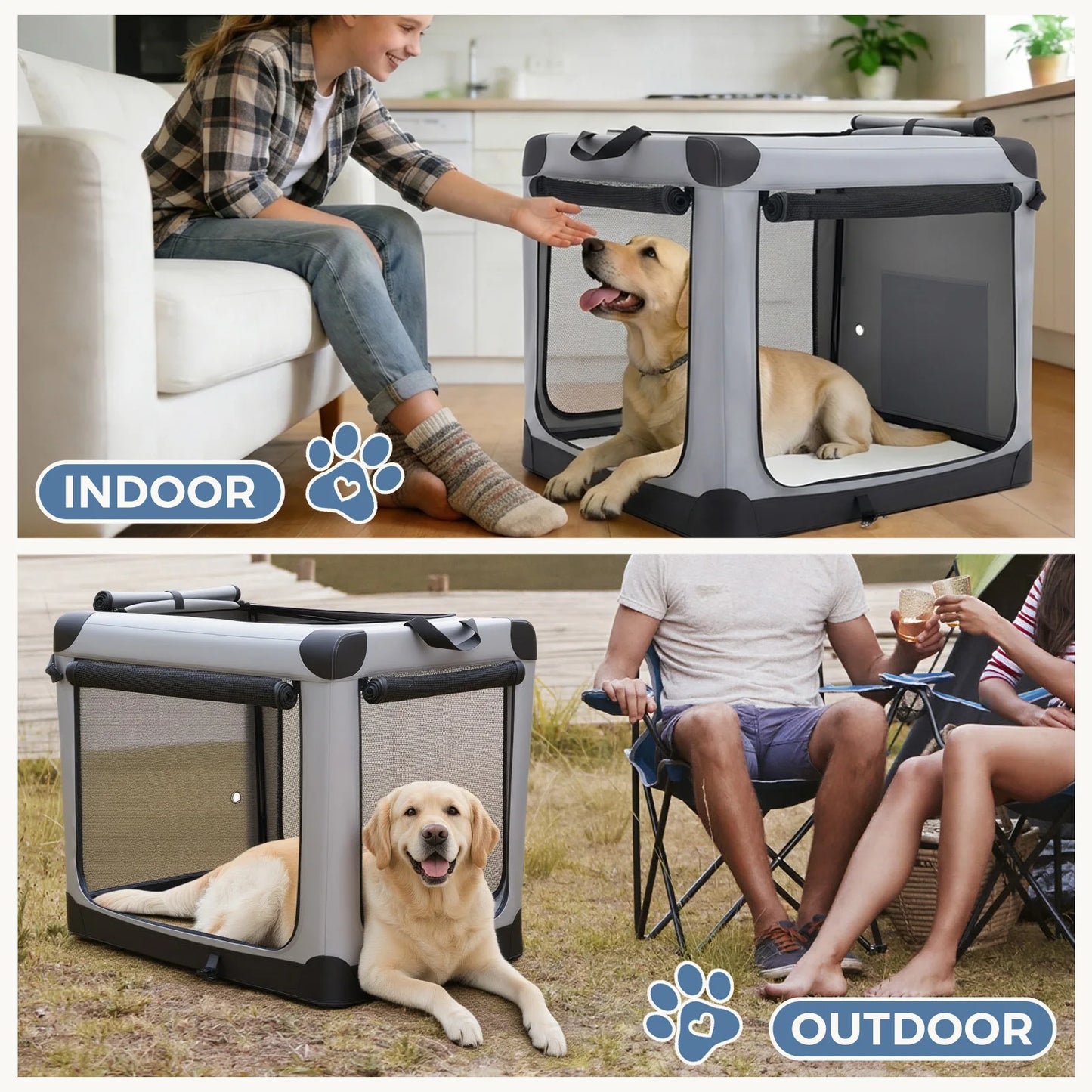 JHK Foldable Soft Dog Crate With 3 Doors Portable Indoor Kennel