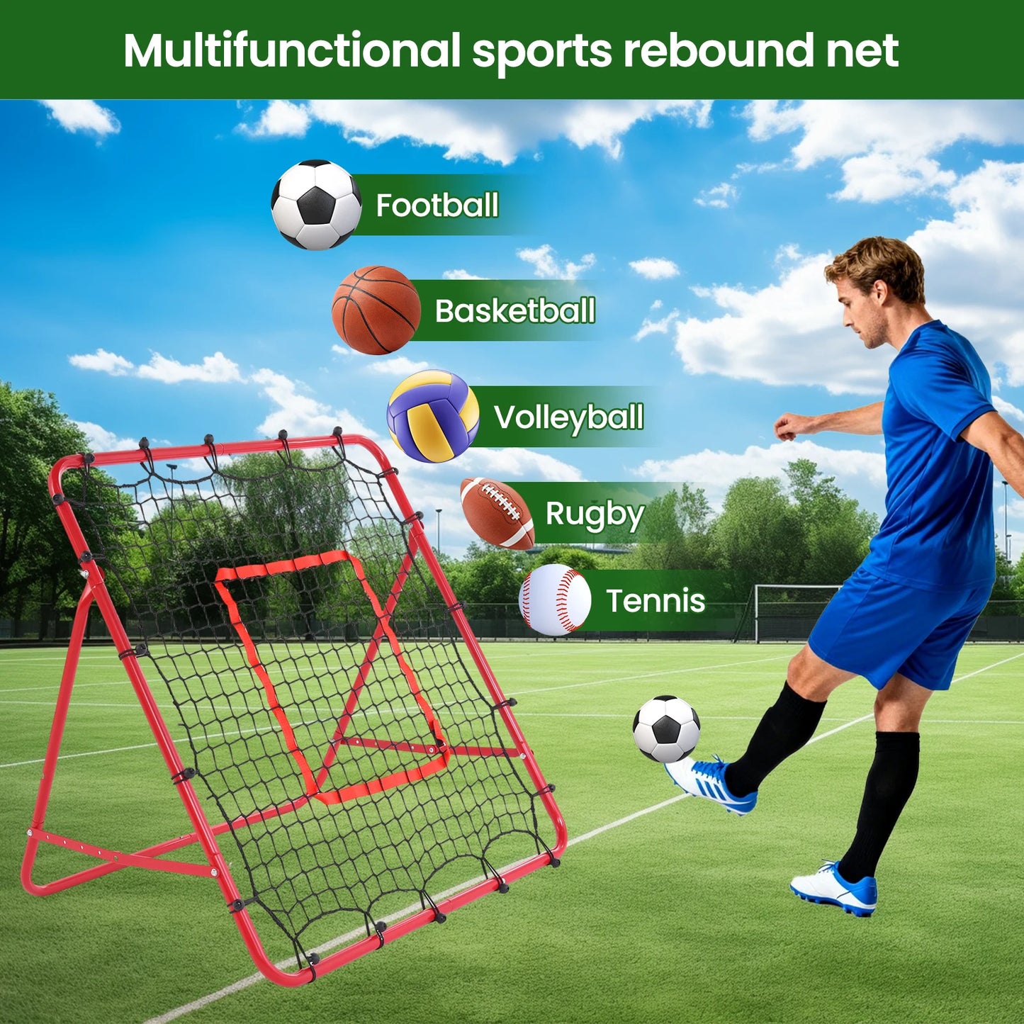 Baseball Rebounder Pitch Back Net With 3 Ball Return Modes