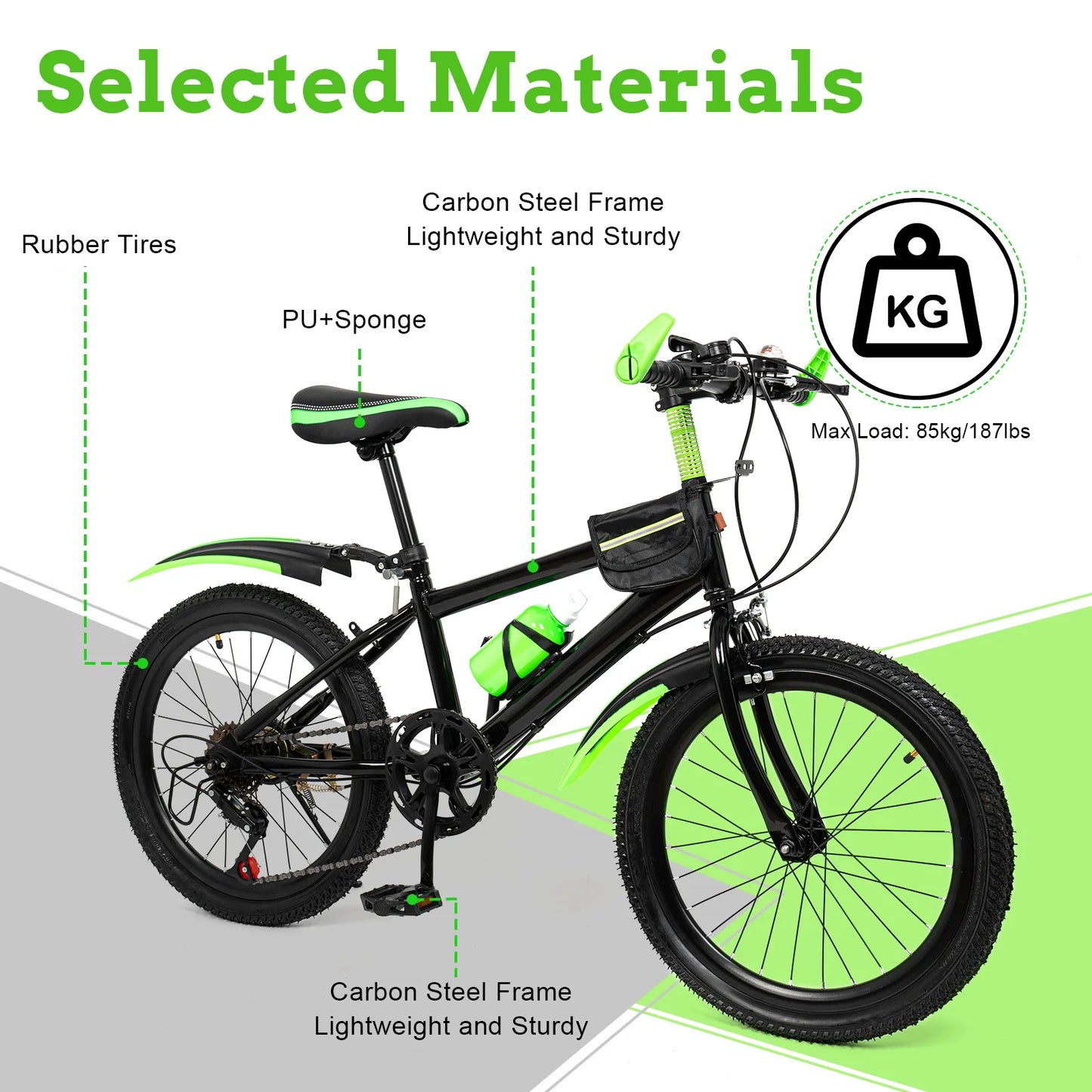 CNCEST Kids Mountain Bike With 7-Speed Front And Rear Brakes