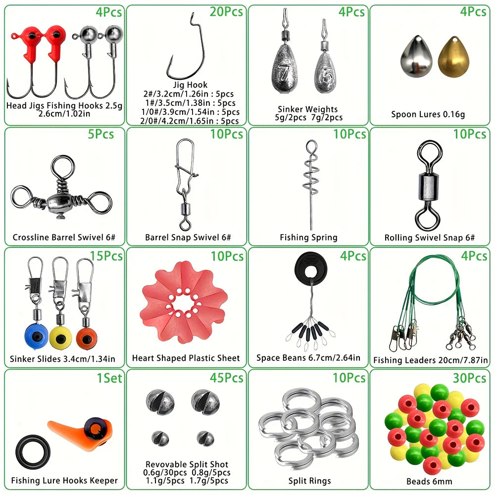 187 Piece Fishing Tackle Kit With Hooks Baits And Sinkers