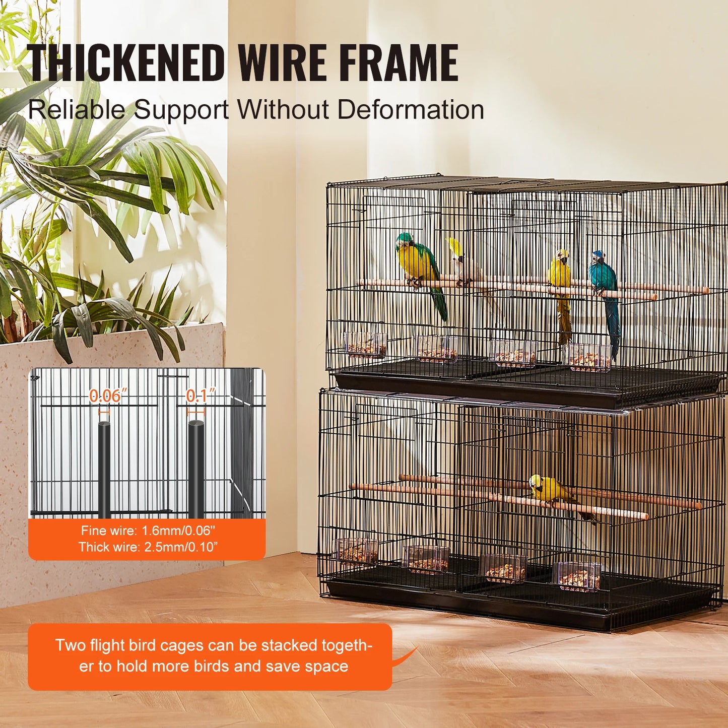SucceBuy 30In Flight Bird Cage Stackable Divided Small Animal Cage for Kinds of Birds Pet Travel Birdcage with Handle and Perche