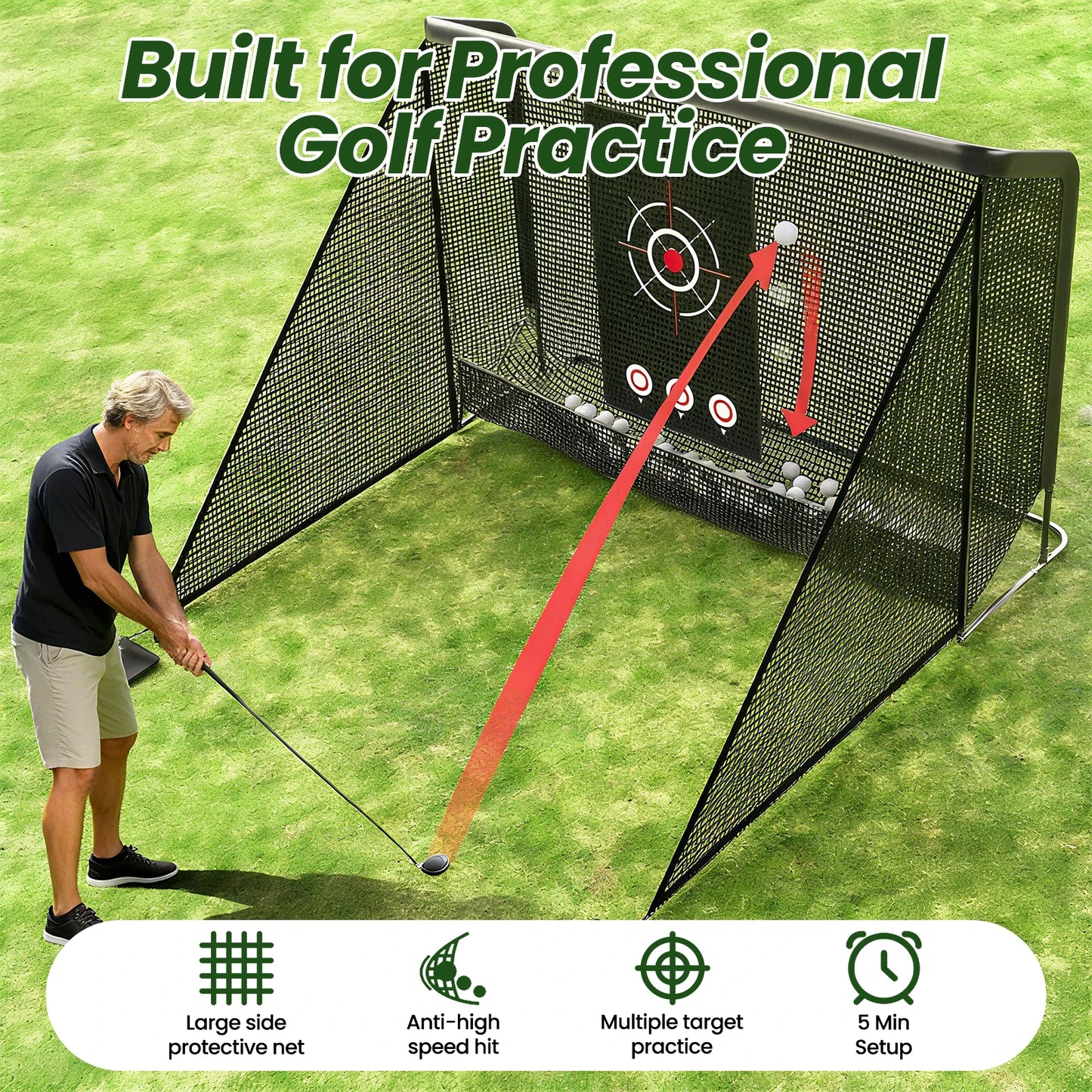 Golf Net, 10x7FT , Hitting Aid Nets for Backyard Driving Chipping Training Swing with Target Outdoor or Indoor– Gifts for Men/Dad/Him