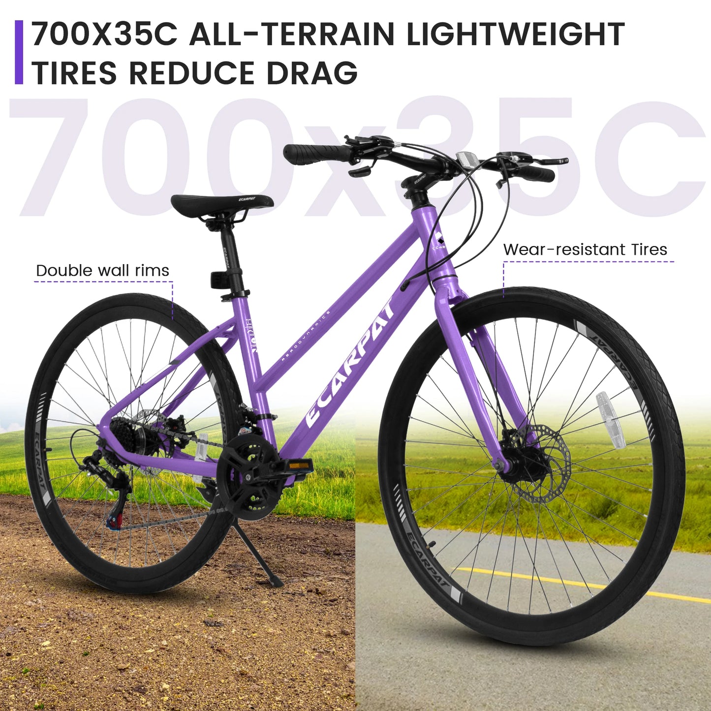 Ecarpat Lightweight Aluminum 700c Road Bike With Dual Disc Brakes