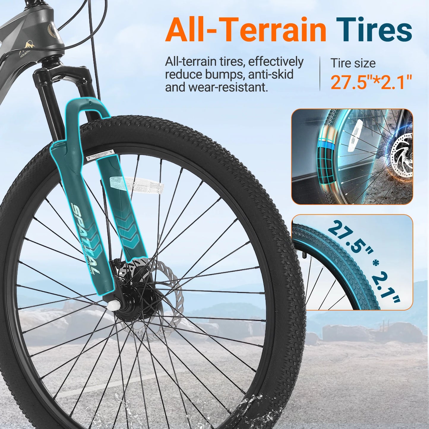 SPATIAL MT275FS 27.5 Inch Hardtail MTB, 8 Speed Mountain Bike, Adult Bicycle, Lightweight Magnesium Alloy Frame, Suspension Fork, Front & Rear Disc Brakes