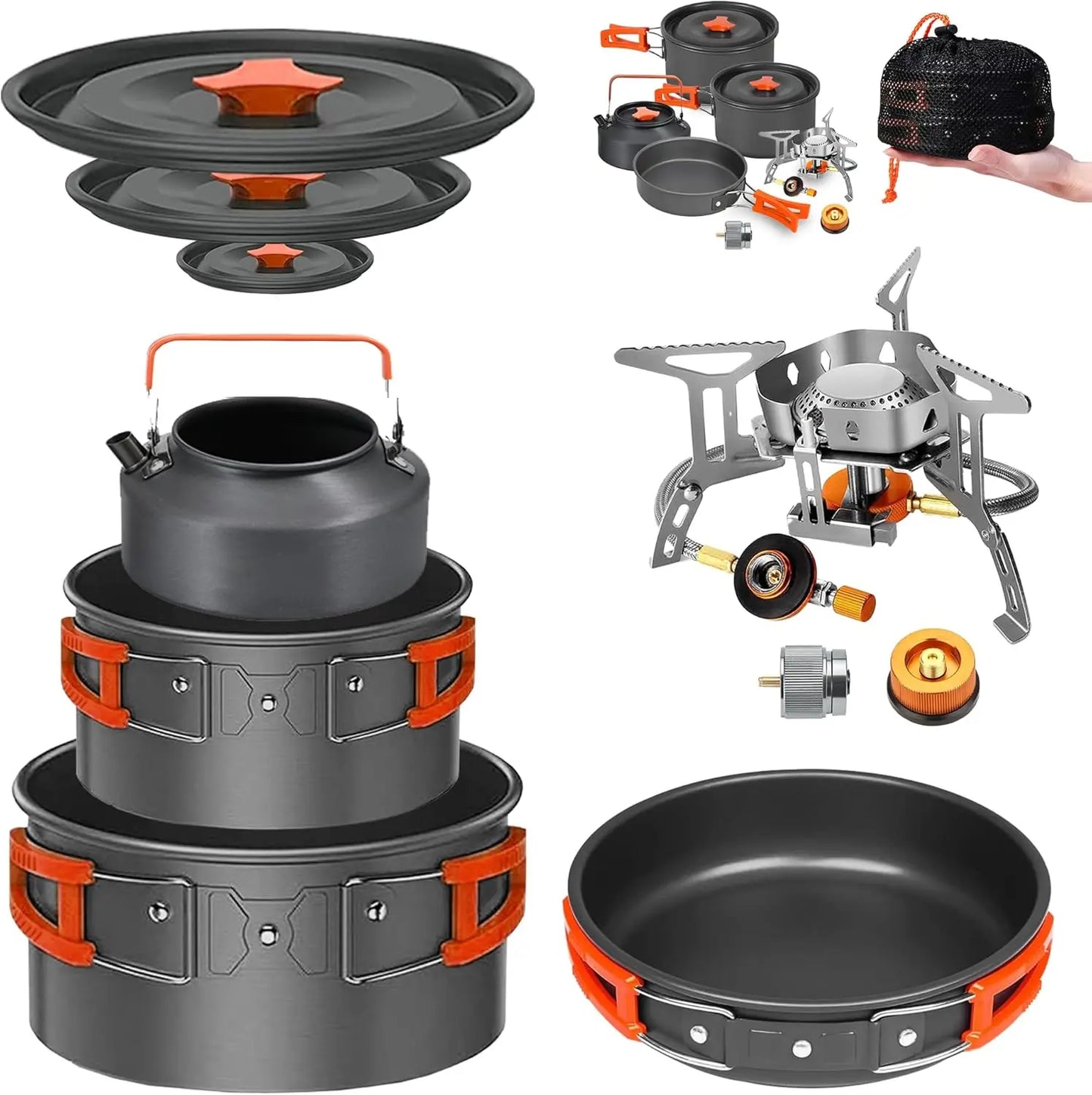 Camping Cookware Mess Kit Set With Stove Portable Nonstick