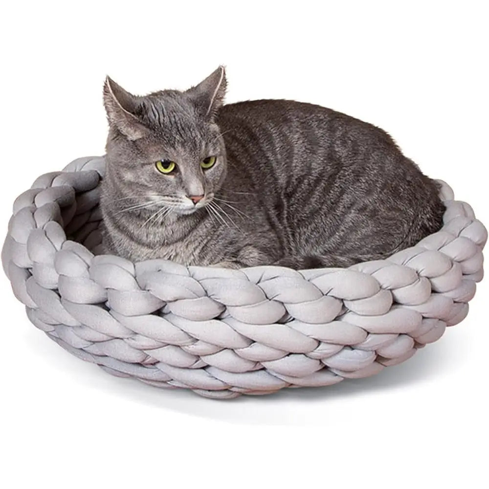 Handwoven Knitted Round Flexible Pet Bed For Indoor Cats