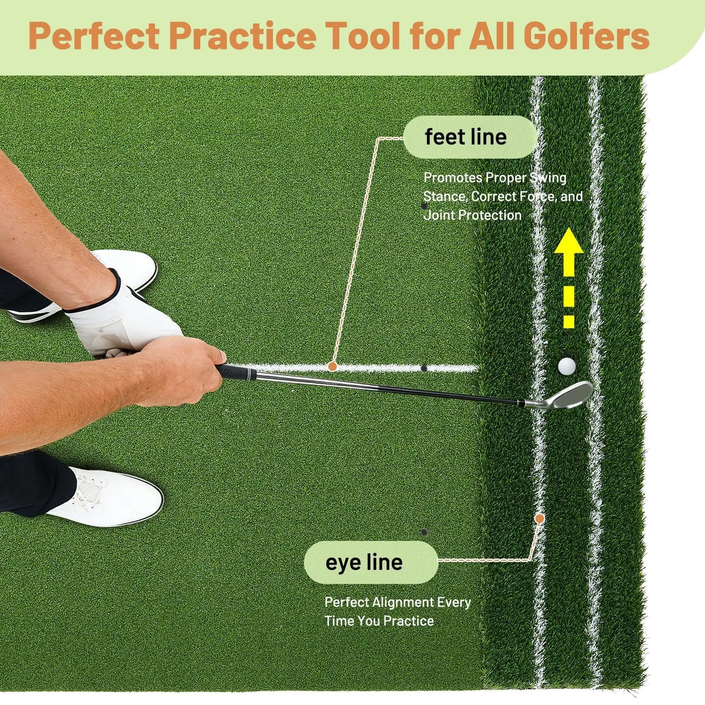 HiMISS Dual Turf Golf Practice Mat With Alignment Lines Backyard