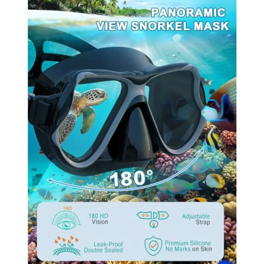 Dry Snorkel Set Panoramic Wide View Anti Fog Scuba Mask