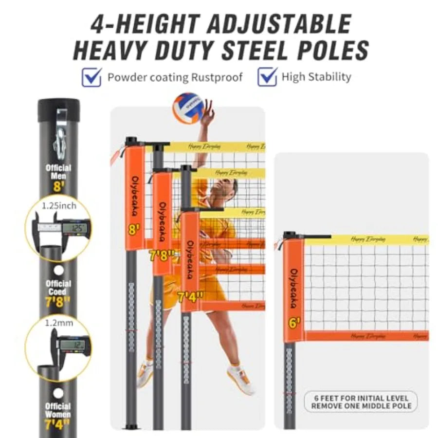 Outdoor Volleyball Net Set For Backyard Beach With Adjustable Poles