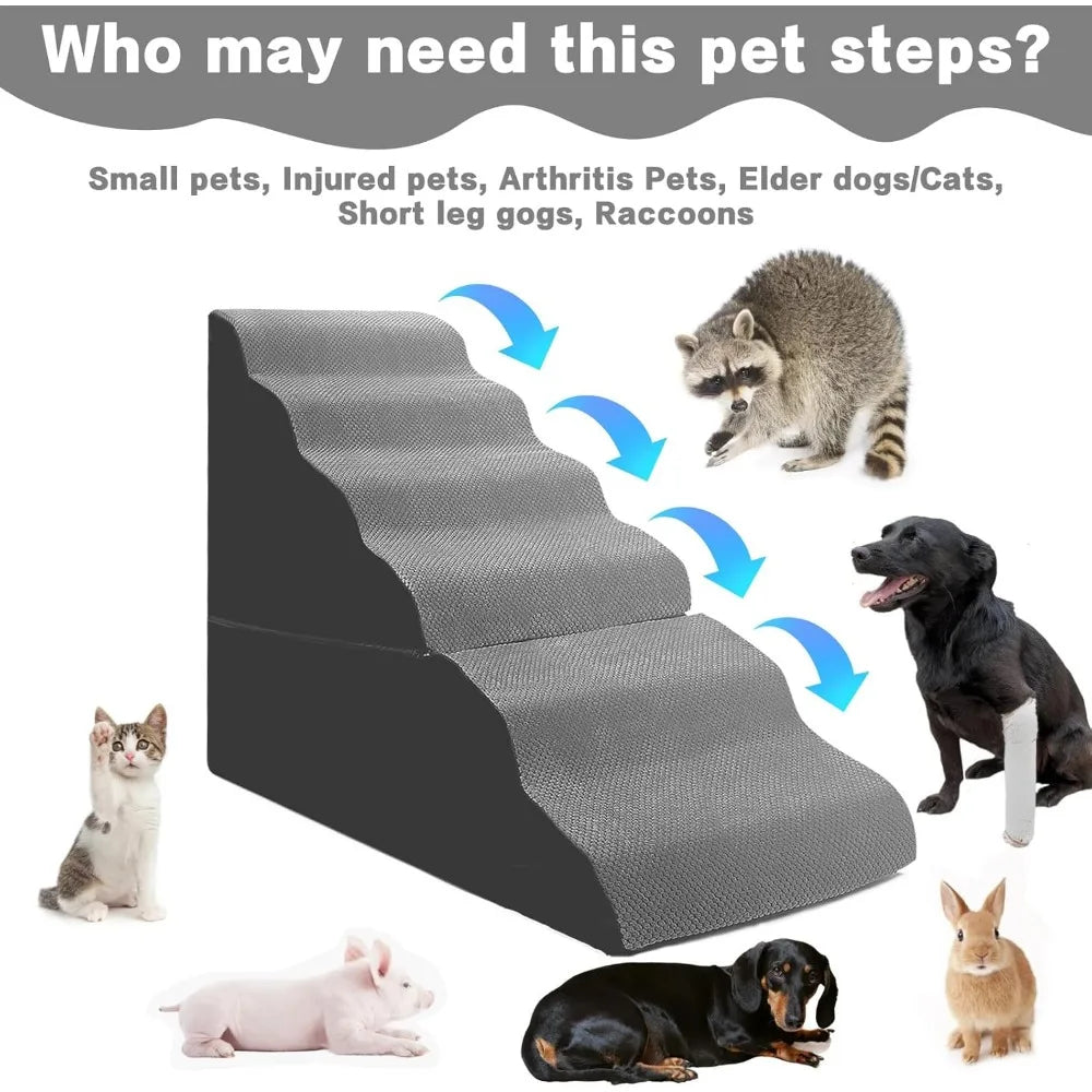 Dog Stairs For Bed 6-Step Foam Pet Steps For Small And Large Dogs