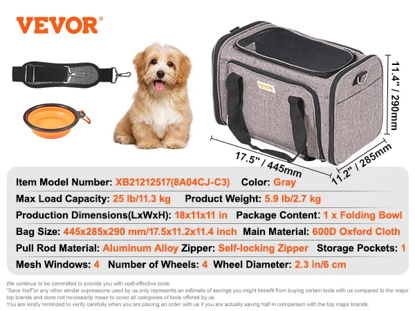 Cat Carrier Backpack Travel With Telescopic Handle Wheels