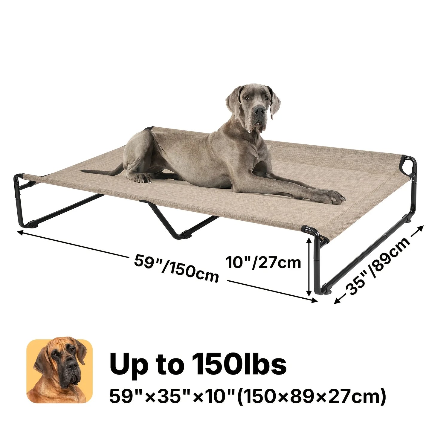 PawCozyBeds M-XXL Original Cool Elevated Dog Bed, Outdoor Elevated Bed for Large Dogs, Portable Standing Pet Bed with Washable B