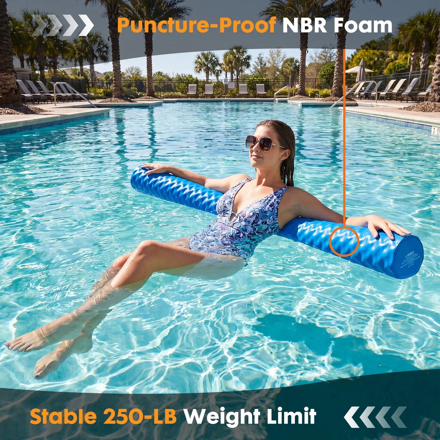 Pool Noodles Solid NBR Foam Core With UV Coated Vinyl Layer 250 Lb Support