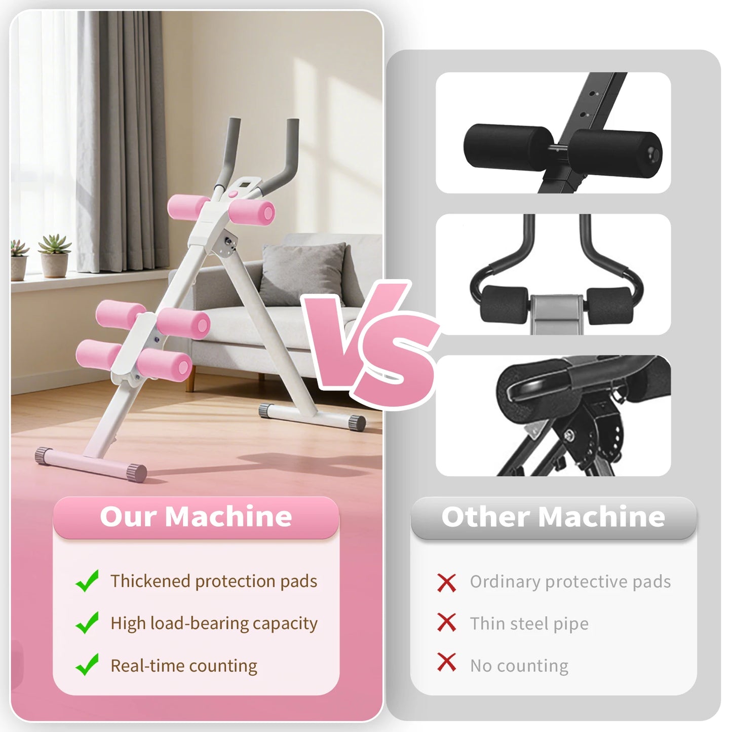 Abdominal Ab Machine Trainer Core Workout Foldable Home Gym Equipment 4-Level Waist Toner with Knee Protection 250 lbs Capacity for Men & Women