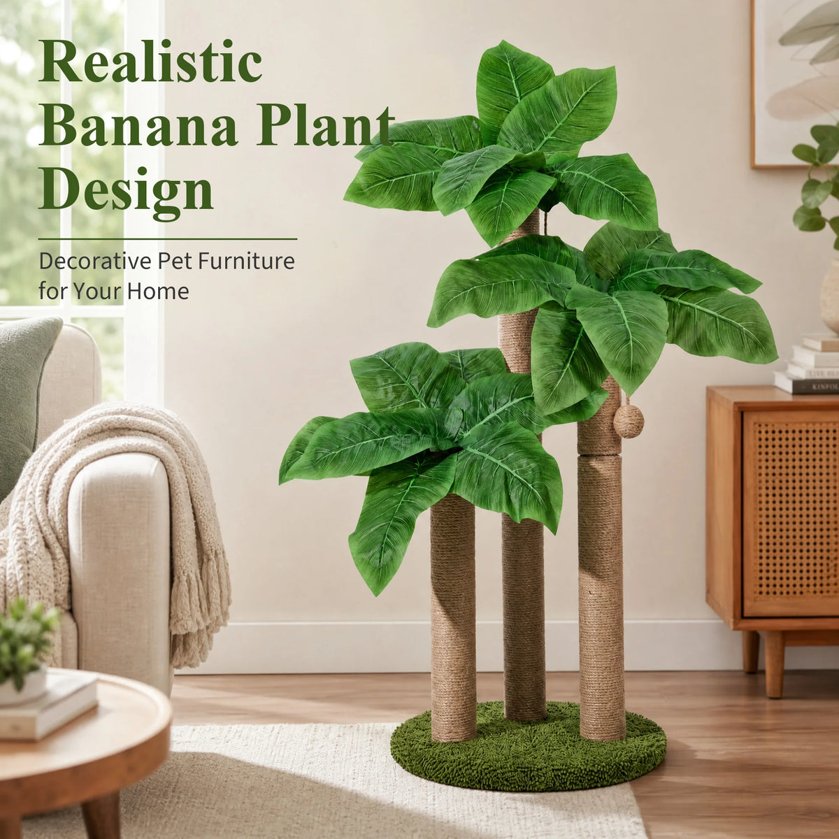 Canna Leaf Cat Scratching Post With Sisal Poles Dangling Toy
