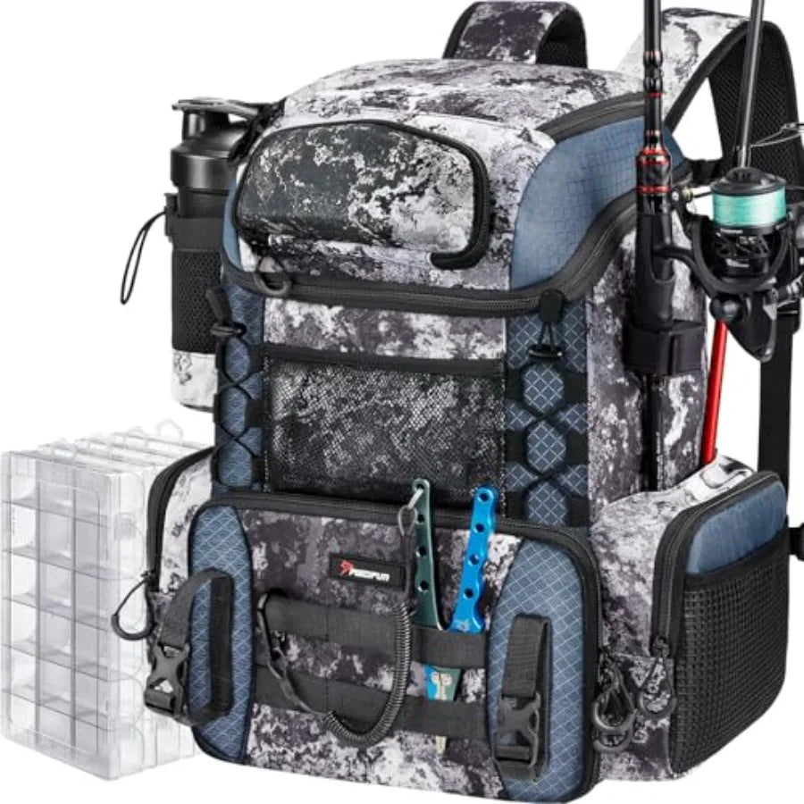 Fishing Tackle Backpack With Rod Holders And Tackle Boxes