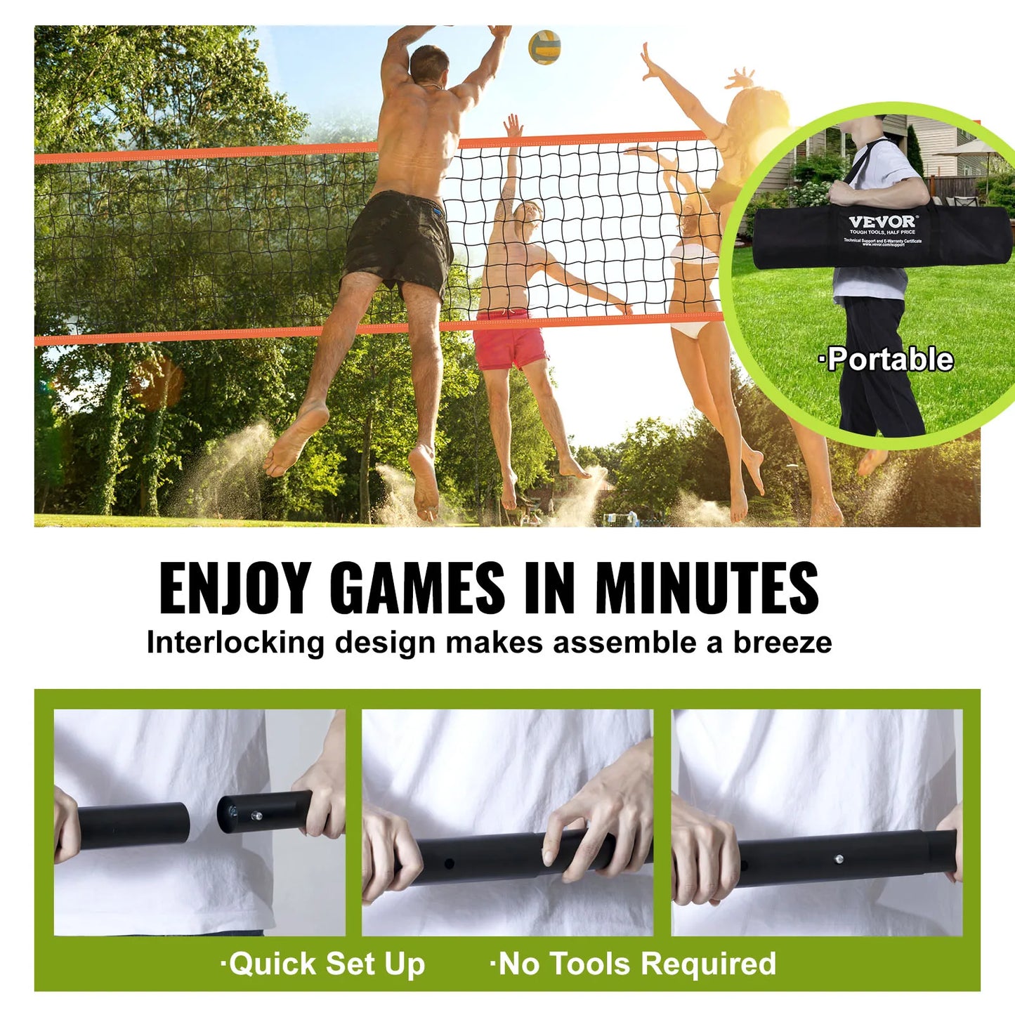VEVOR SucceBuy Outdoor Volleyball Net System With Adjustable Poles