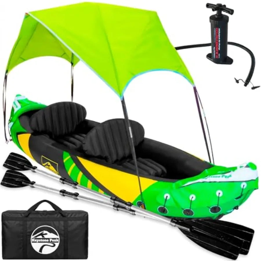 Inflatable Kayak With Detachable Sun Canopy And Reinforced Paddles