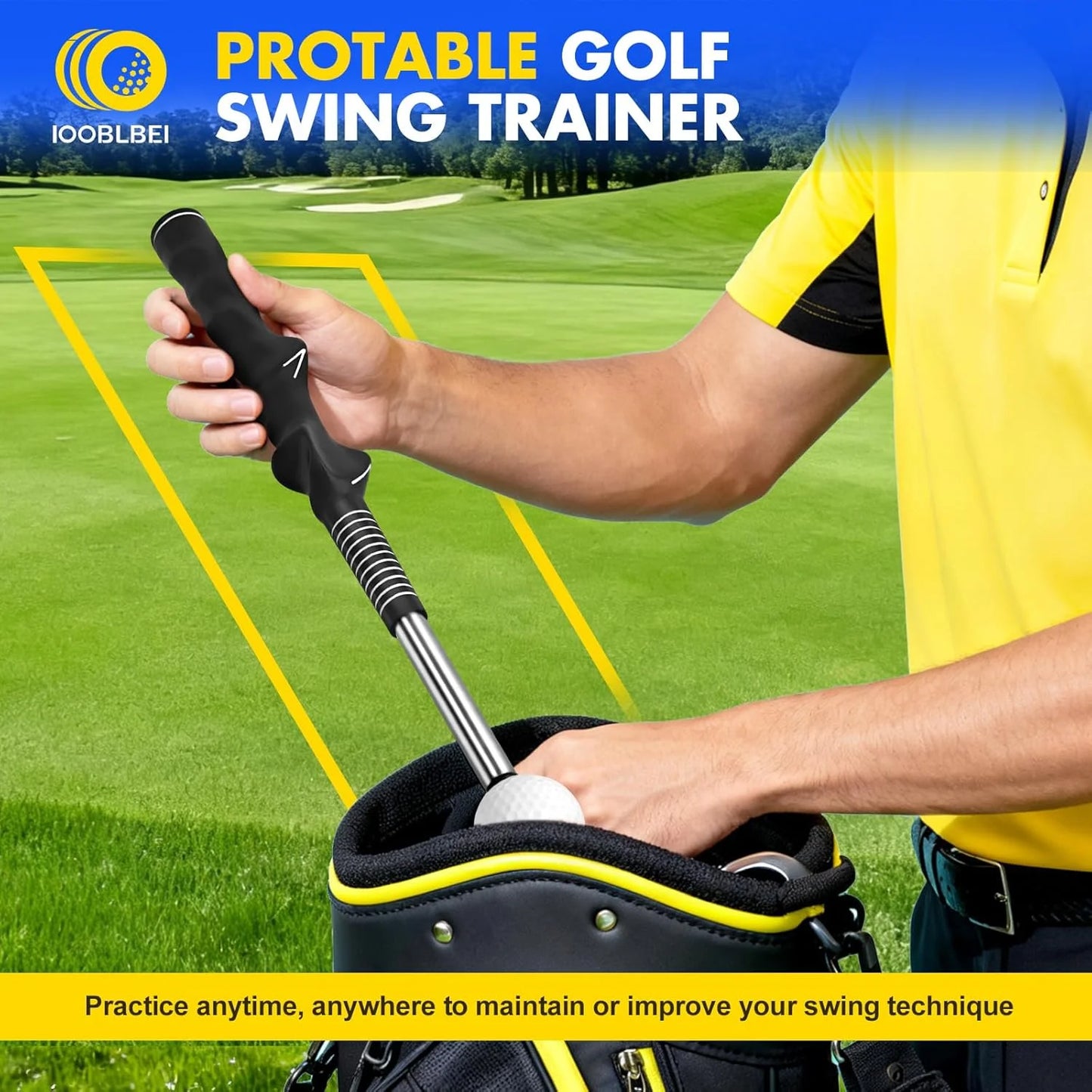Retractable Golf Swing Trainer with Arm Band - Click Stick Golf Training Aid, Right/Left -Handed Golf Swing Practice Stick for Chipping & Hitting, Portable Indoor Outdoor Golf Practice Stick