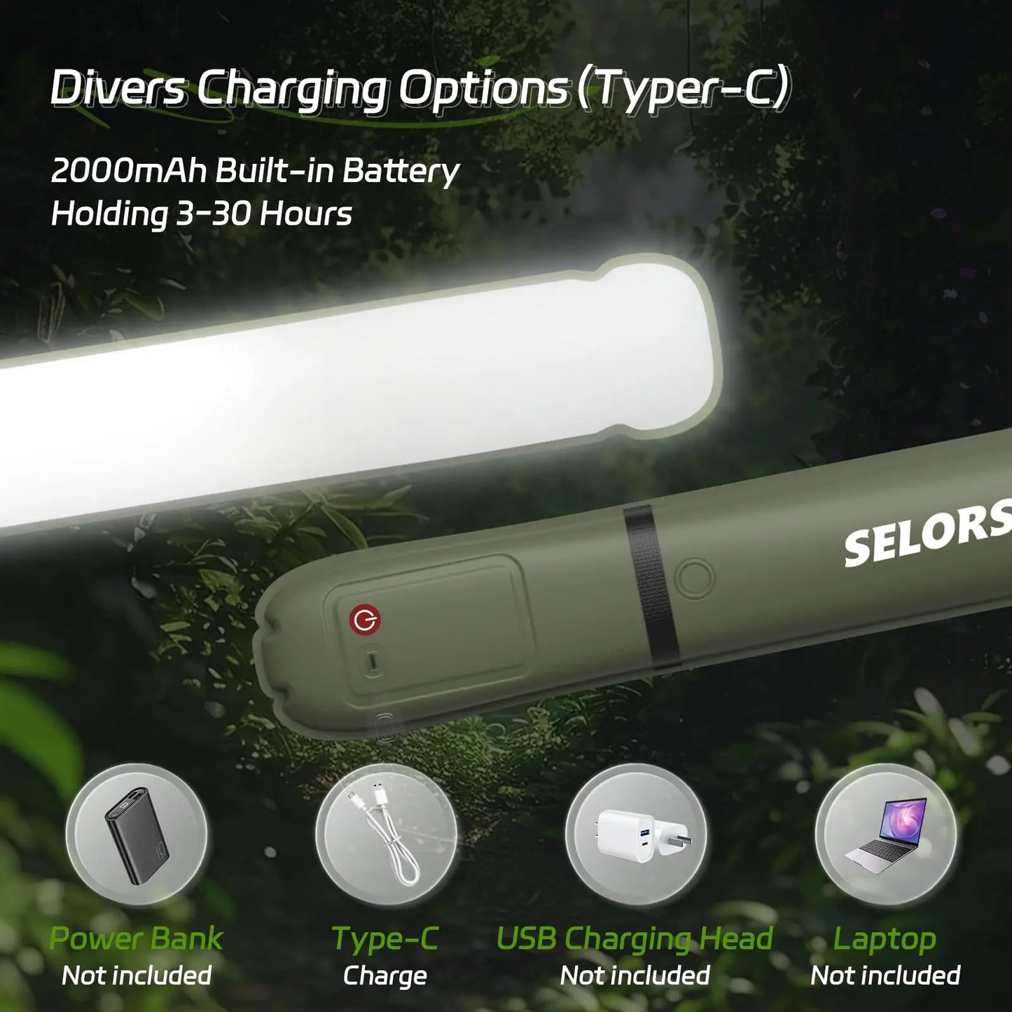 Rechargeable Waterproof Camping Light Spotlight With 2000mAh Battery