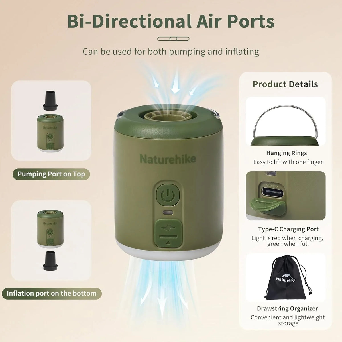 Naturehike Portable Electric Air Pump for Camping and Inflatable Mats