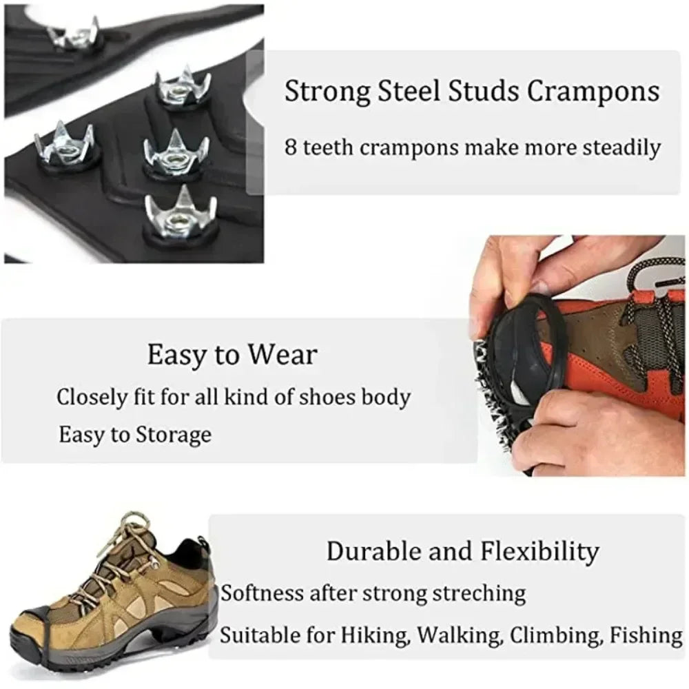 8 Teeth Ice Gripper Spike for Shoes Winter Outdoor Anti-Slip Hiking Mountain Climbing Ice Snow Crampons Anti-slip Shoe Gripper