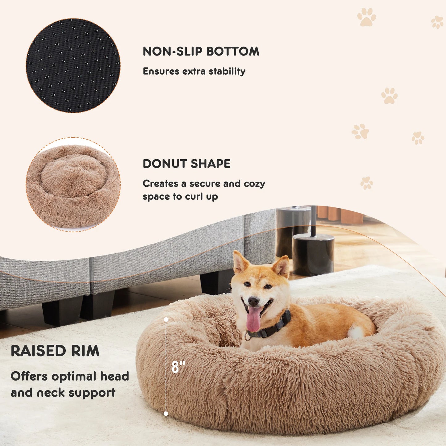 JHK Calming Dog Bed Plush Faux Fur Non Slip Supreme