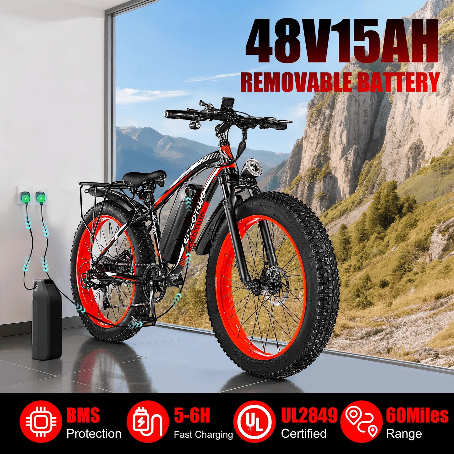 EOEOTWO E01 Electric Mountain Ebike 1500W Peak Motor UL2849 Certified