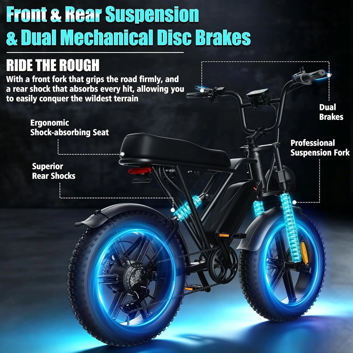 20 Inch Adult E-Bike 1000W Brushless Motor Electric Bicycle 48V15AH Battery Road & Off-road Mountain Ebike