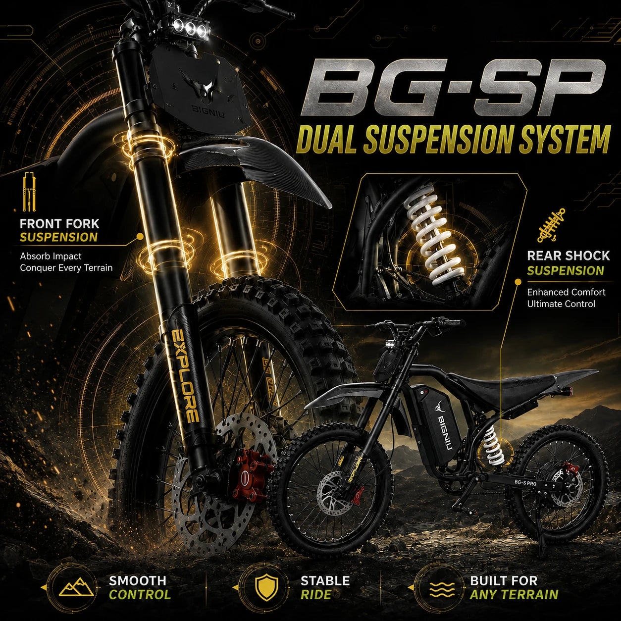 BIGNIU BG-S Pro 3000W Fat Tire Electric Bike with Suspension