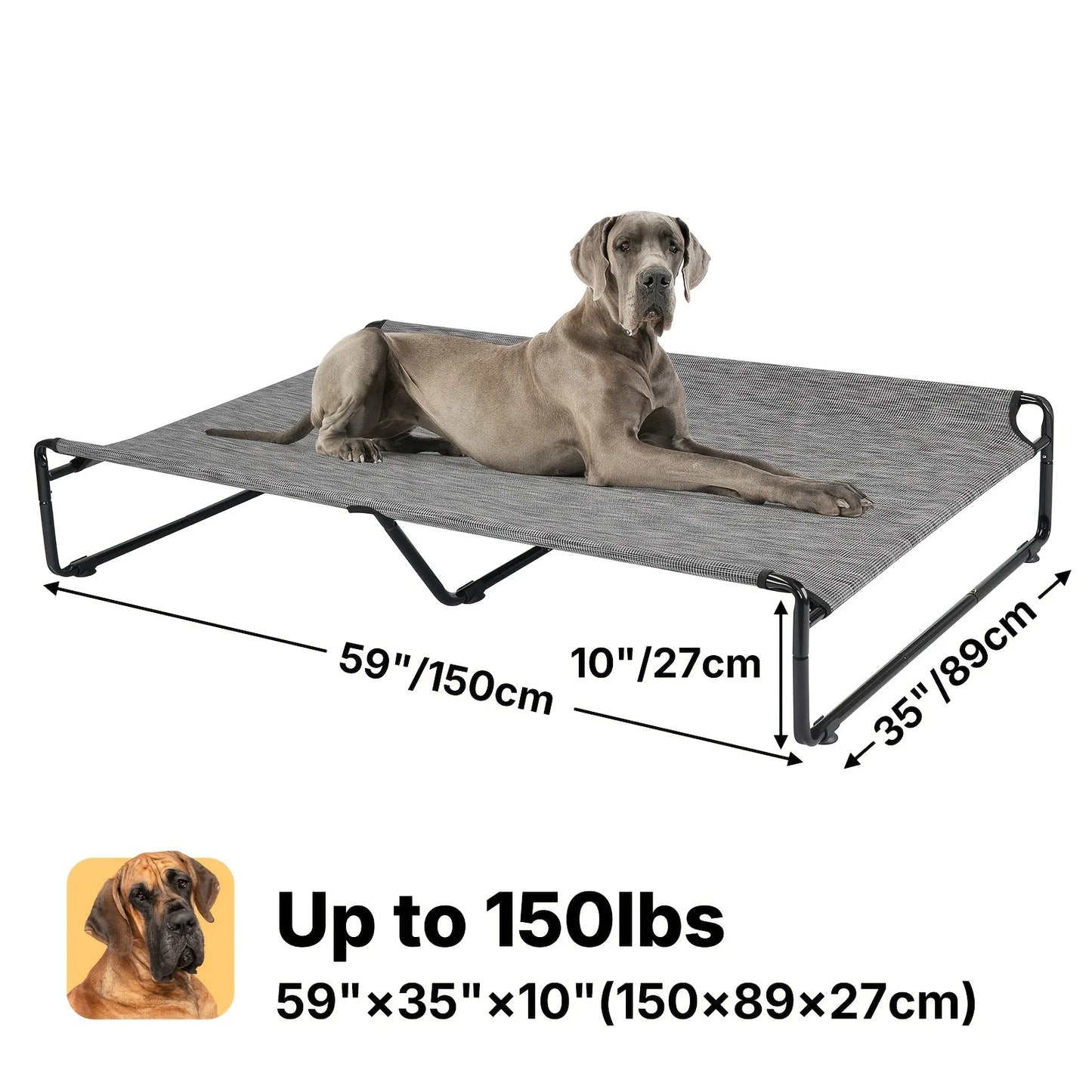 PawCozyBeds M-XXL Original Cool Elevated Dog Bed, Outdoor Elevated Bed for Large Dogs, Portable Standing Pet Bed with Washable B