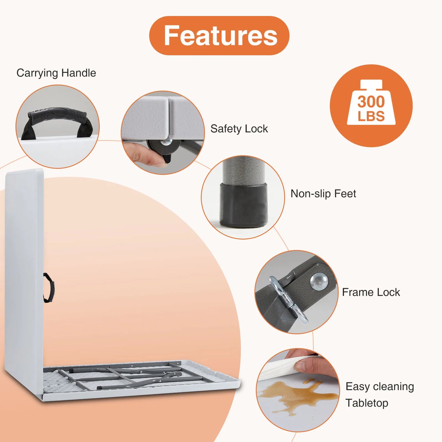 JHK Portable Folding Table Outdoor Indoor Heavy Duty Carrying Handle