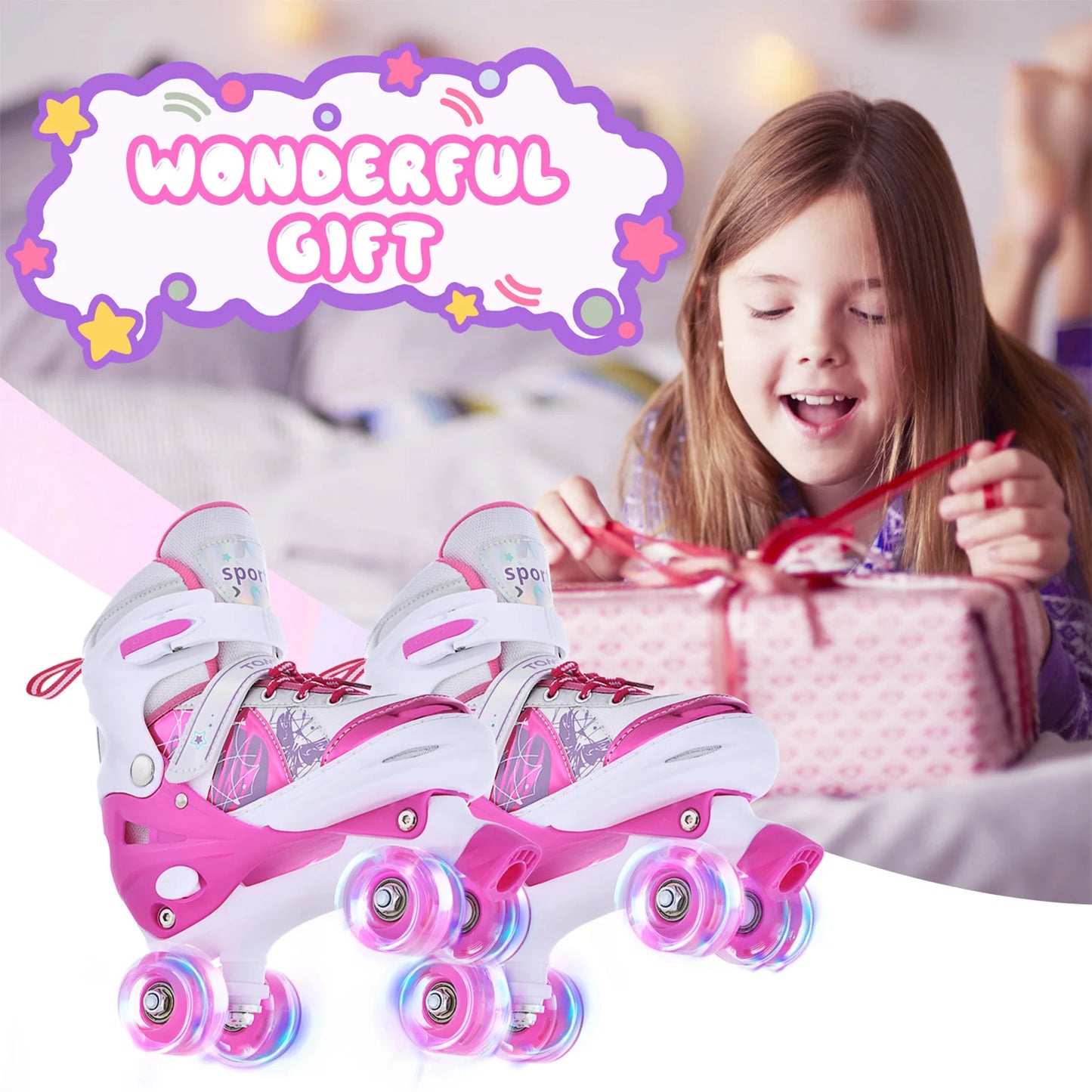 Kids Light Up Luminous Roller Skates With Adjustable Fit