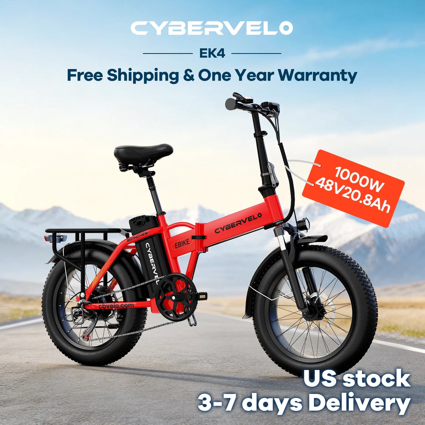 CYBERVELO EK4 Folding Electric Bike 1000W 48V Battery 30 MPH