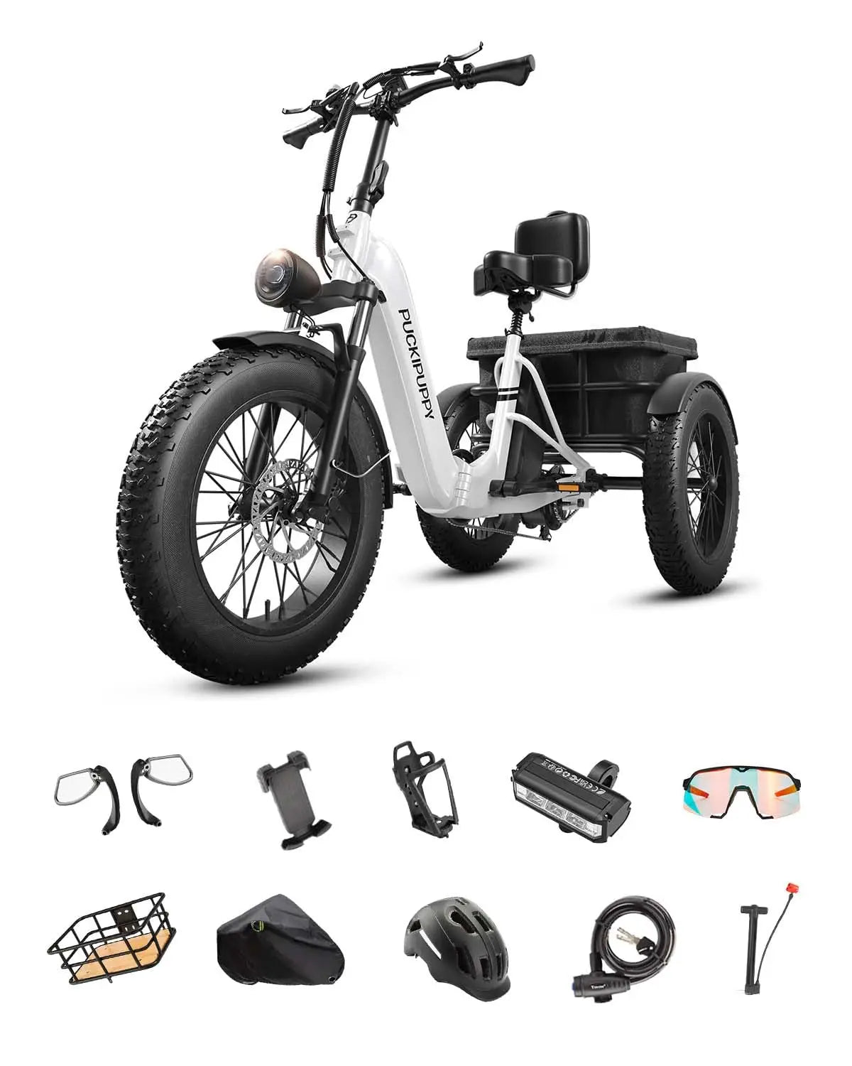 PUCKIPUPPY Husky Electric Trike 960W Peak Motor 60 Mile Range
