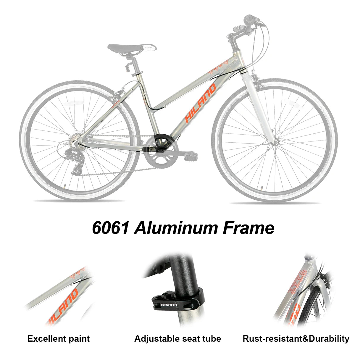 Hiland Hybrid Bikes Aluminum Frame 700C Wheels Shimano Drivetrain