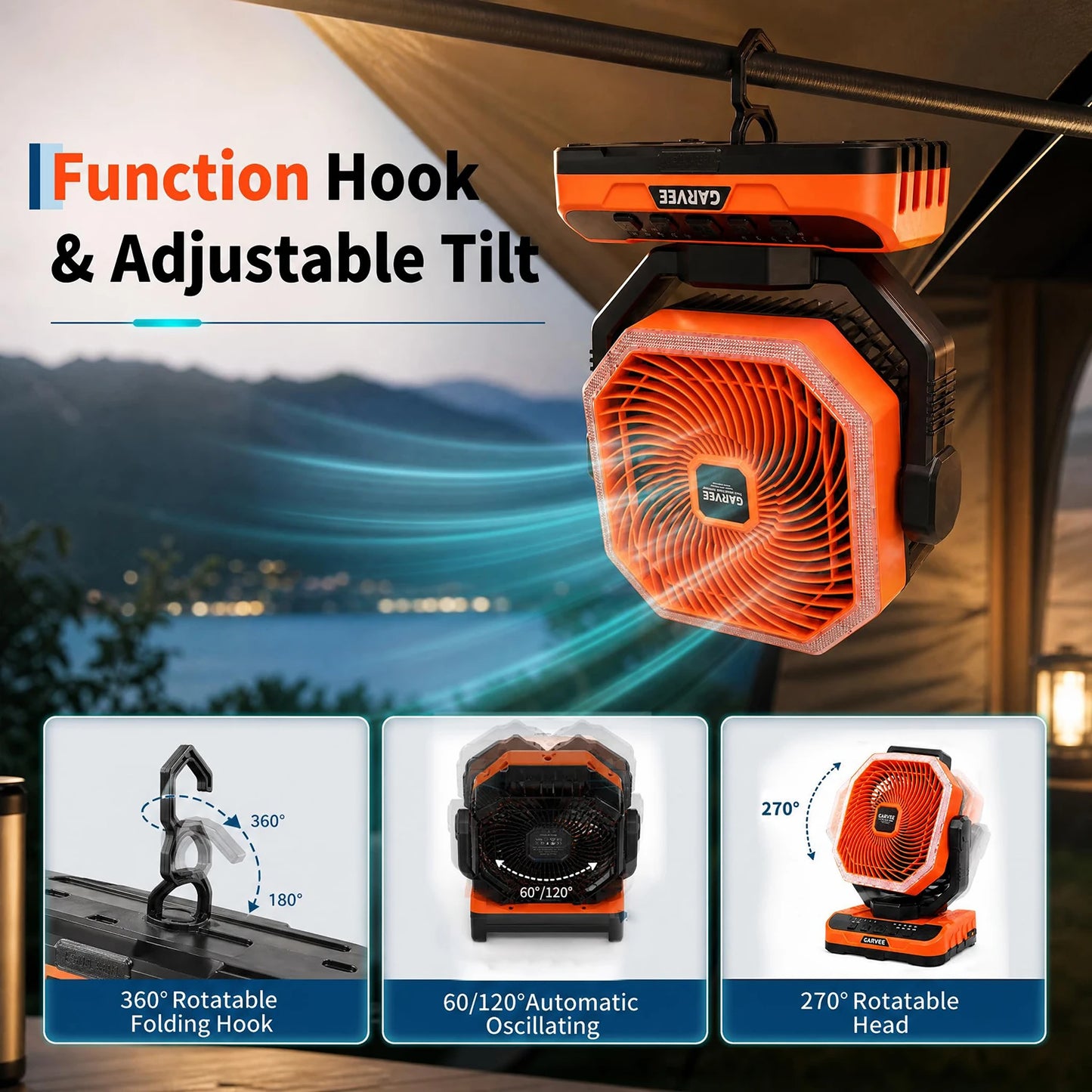 HiMISS Portable Camping Fan 40000mAh With Remote Timer And LED Light