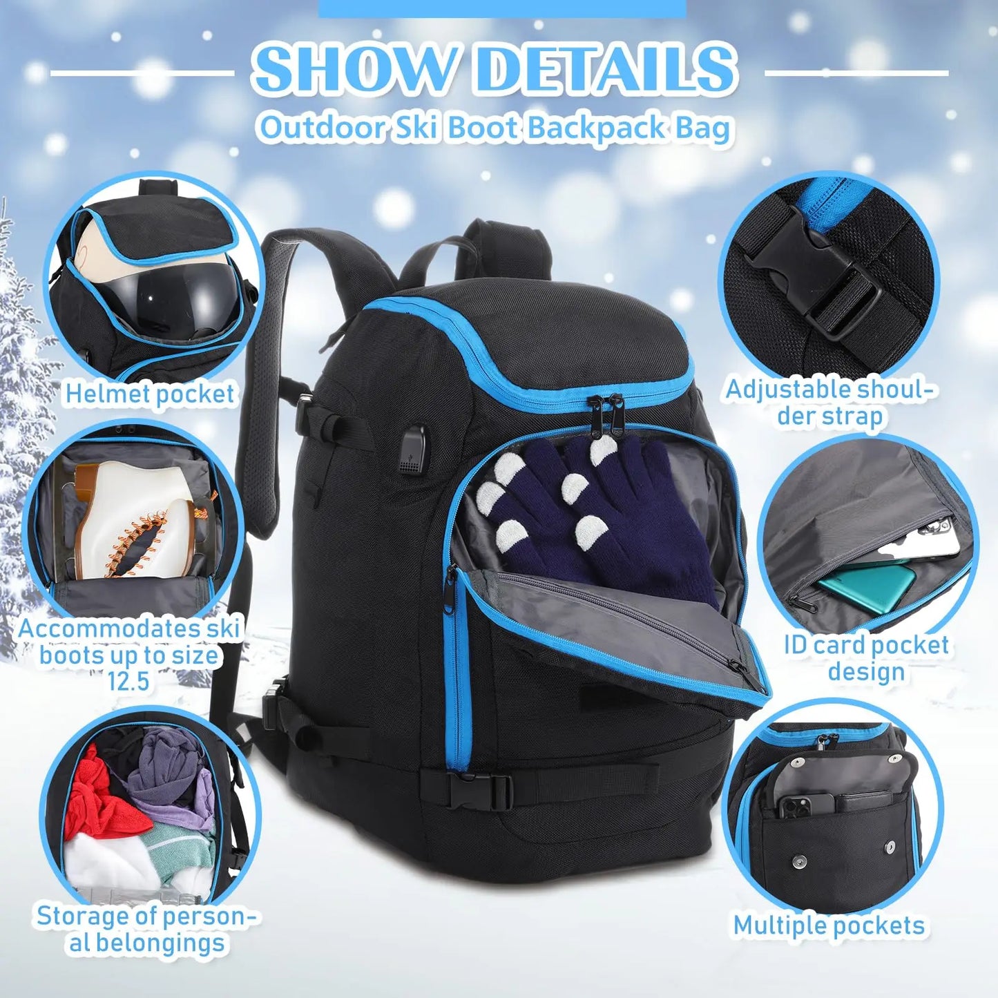 Ski Bag Waterproof Gear Backpack For Helmet Goggles Snowboard Boots