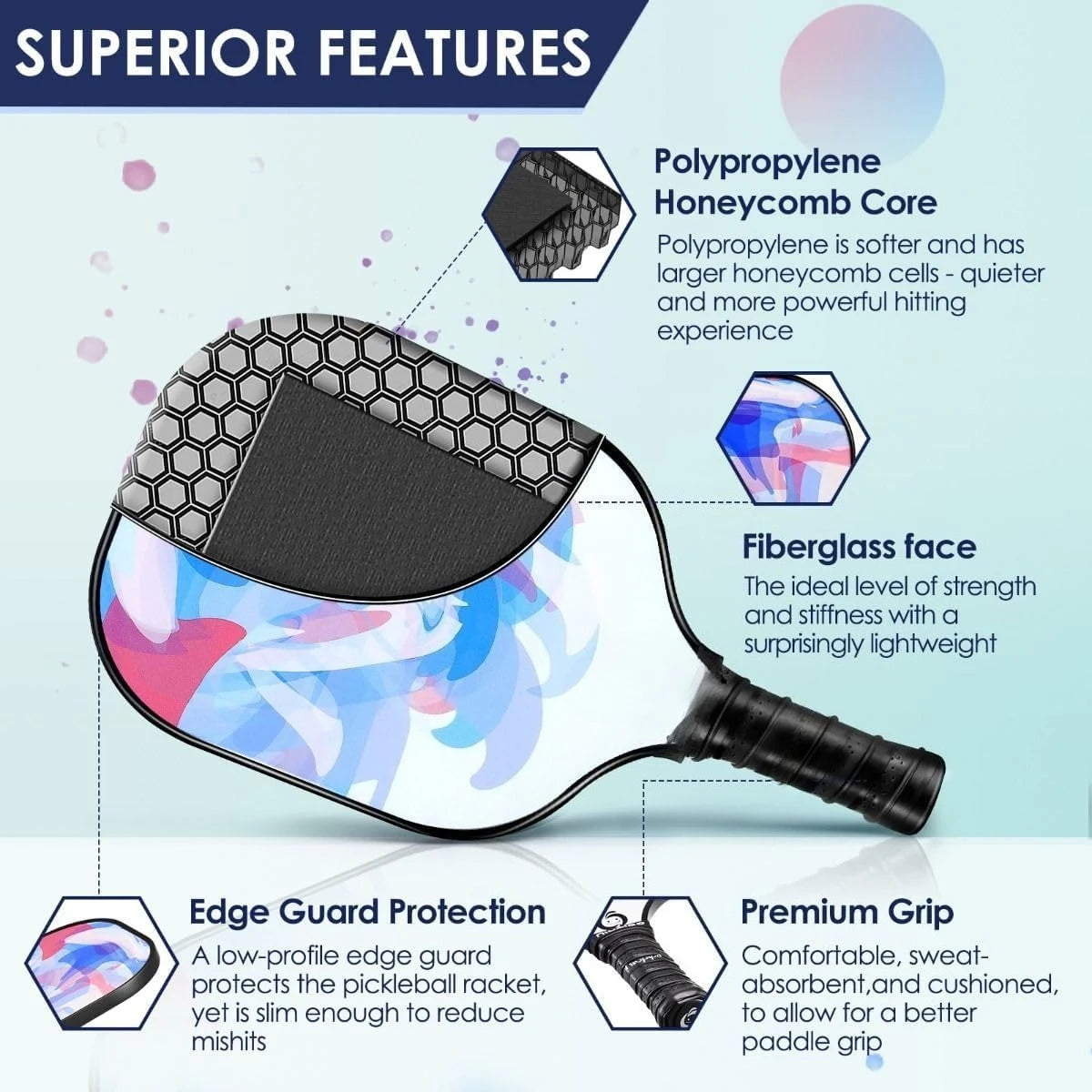 Lightweight Fiberglass Pickleball Paddle Set With Carry Bag