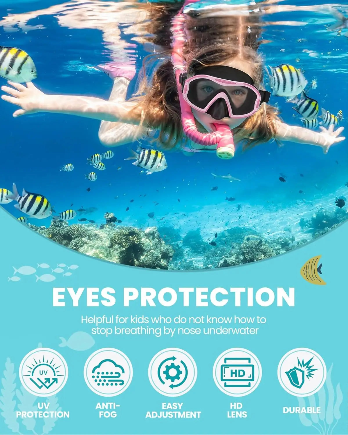 OutdoorMaster Stingray Kids Swim Goggles With Nose Cover Anti Fog