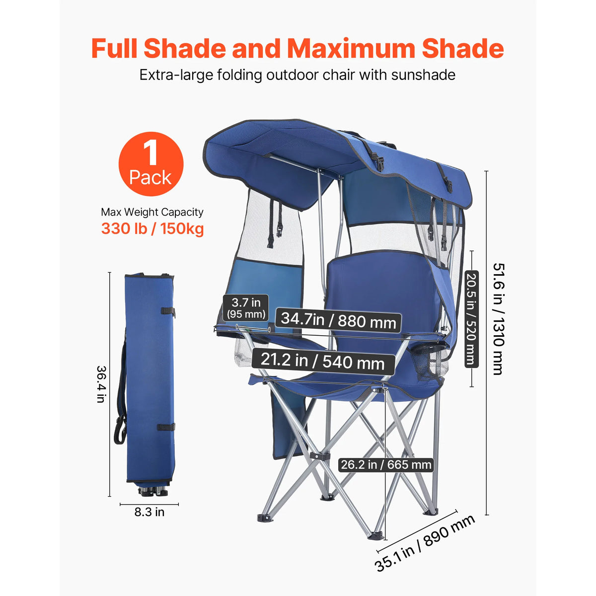 SucceBuy Canopy Camping Chair With Cup Holders And Magazine Pocket