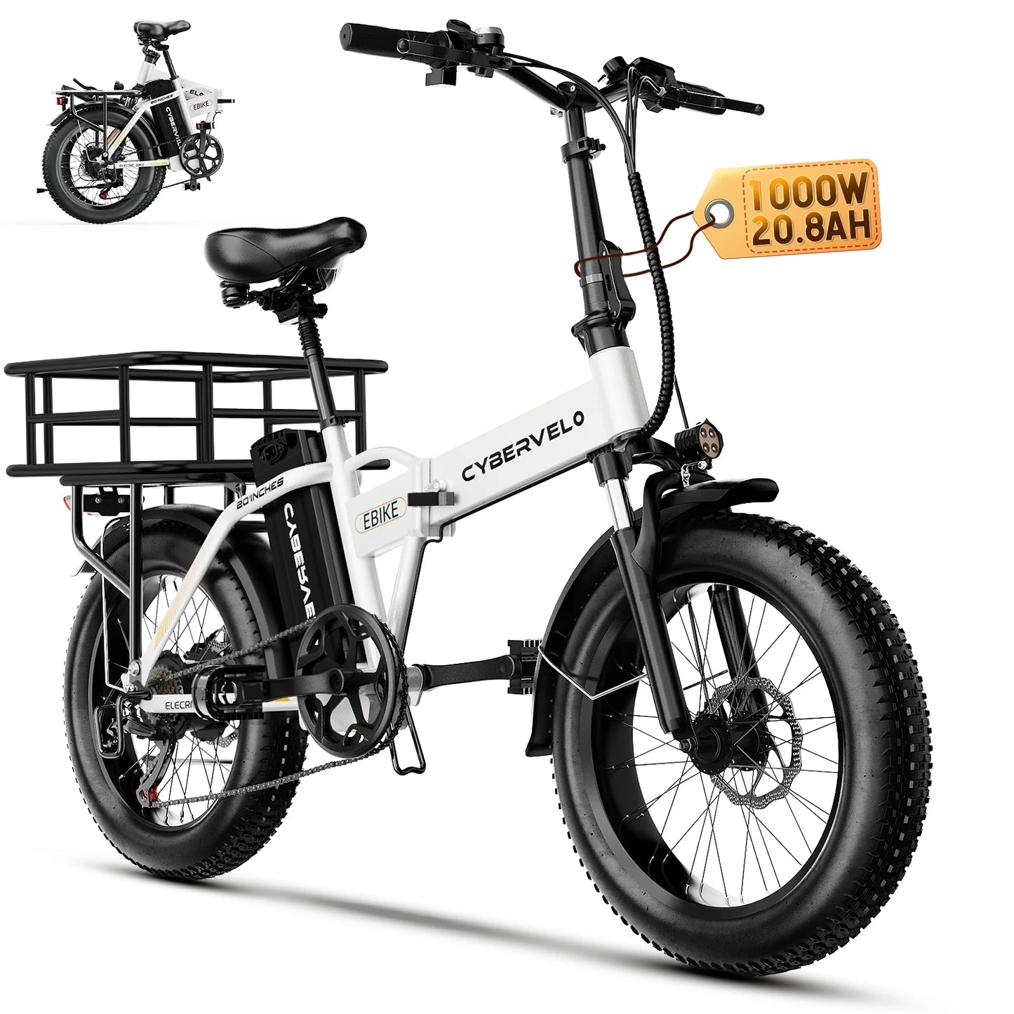 CYBERVELO EK4 Folding 1000W Electric Bike All Terrain 48V Battery