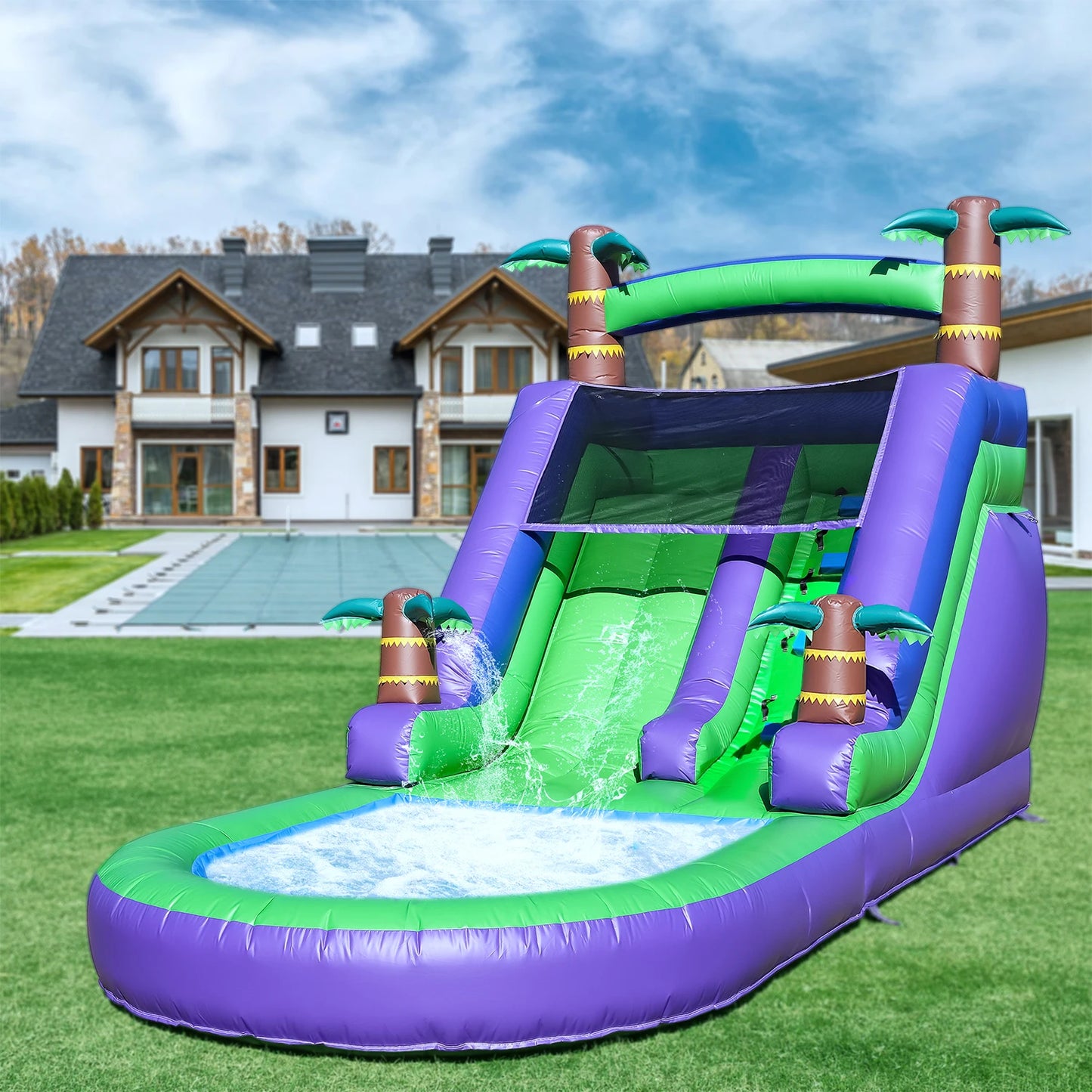 Commercial 100 Percent Pvc Inflatable Water Slide Pool With Blower