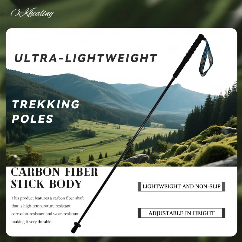 Okhealing T800 Carbon Fiber Collapsible Trekking Poles For Hiking