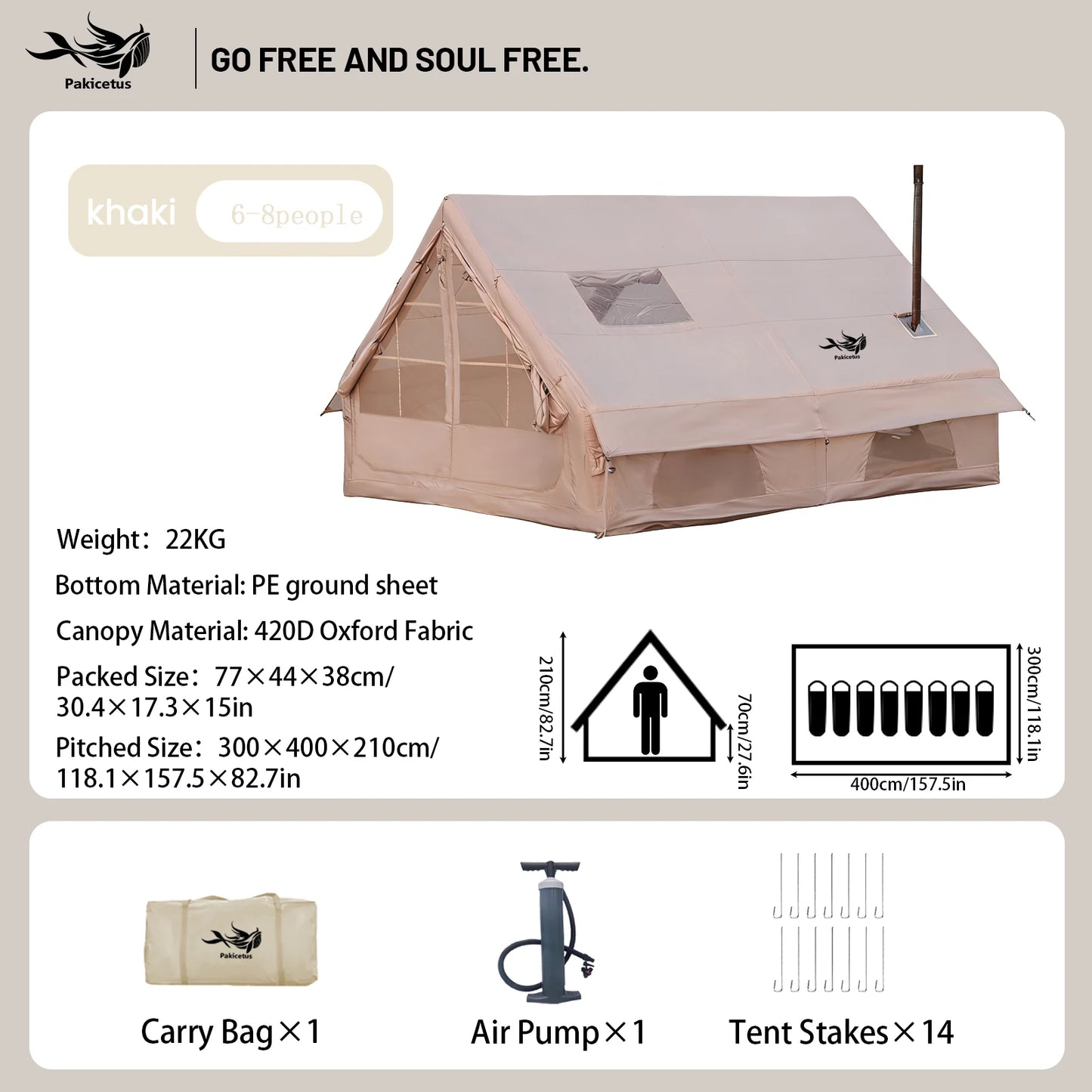 Pakicetus Quick Setup Inflatable Camping Tent Waterproof Family Tent