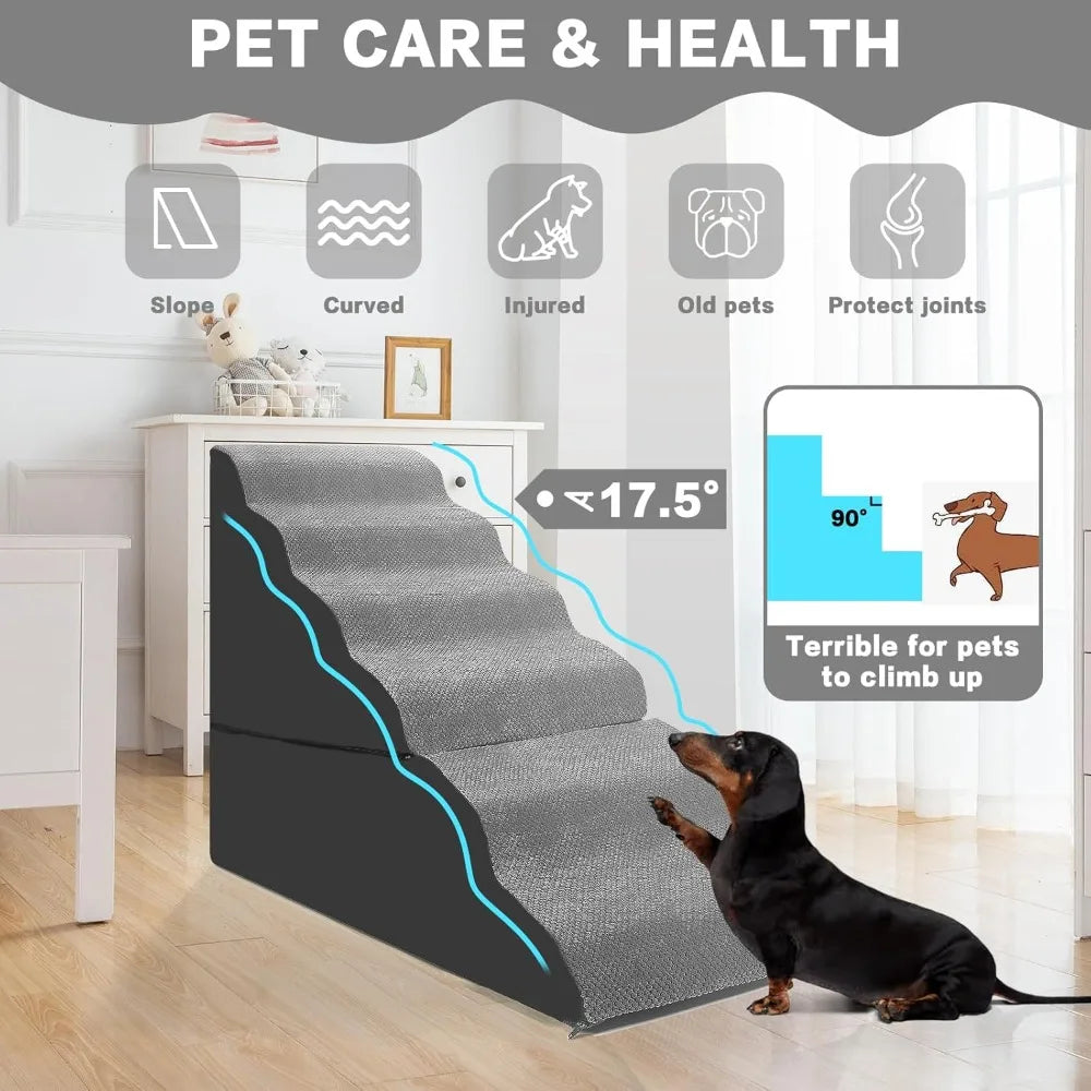 Dog Stairs For Bed 6-Step Foam Pet Steps For Small And Large Dogs
